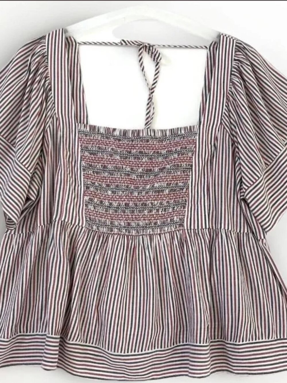 Old Navy New Americana Stripe Smocked Flutter Sleeve Babydoll Peasant Top